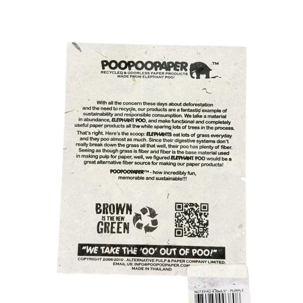 Elephant Poo Paper Notebook.  Made with real Poo! 8.5